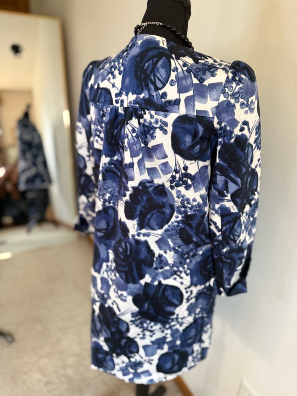Milly Blue Floral Coat Dress Size 4 Cotton Structured Jacket - Picture 7 of 14